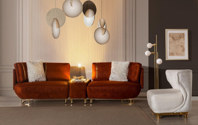 Oranges Wohnzimmer Tisch-Sofa Designer Sessel Luxuriöser Couchtisch Set