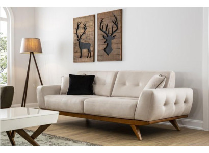 Klassische Sofa 2 Sitz Design Wohnzimmer Polster Holz Leder Moderne Luxus Beige