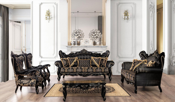 Chesterfield Barock Dreisitzer Couch Couchen Stoff Gold Sofa Möbel