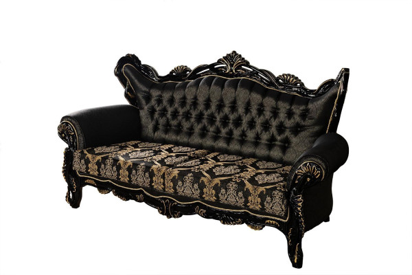 2tlg.Sofagarnitur für das Wohnzimmer 3+1 Sitzeschwarzes Sofa und Sessel Goldmuster
