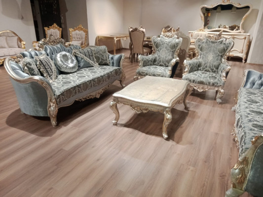Klassischer Thron Sessel Möbel Barock Lehnstuhl Chesterfield Samt Stuhl