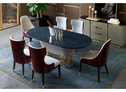 Luxus Designer Edelstahl Metall Esstisch Tische Wohn Zimmer Marmor Design