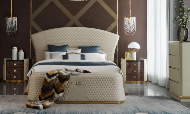Bett Leder Schlafzimmer Möbel Luxury Moderne Betten 3tlg. Set Boxspring