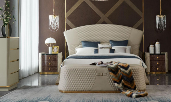 Bett Leder Schlafzimmer Möbel Luxury Moderne Betten 3tlg. Set Boxspring