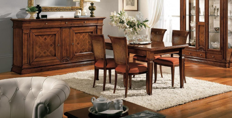 Esszimmer Esstisch Stuhle Kommode Vitrine Gruppe Garnitur Holz Braun 7 tlg. Set