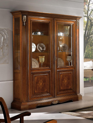 Vitrine 2 Tür Holz Schrank Vitrinen Wohnzimmer Schau Schränke Design Glas Möbel