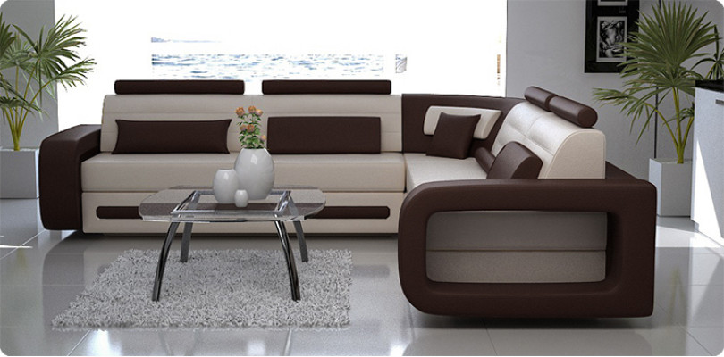 Ecksofa Polster Couch Leder Ecksofa Wohnlandschaft L-Form Polstergarnitur