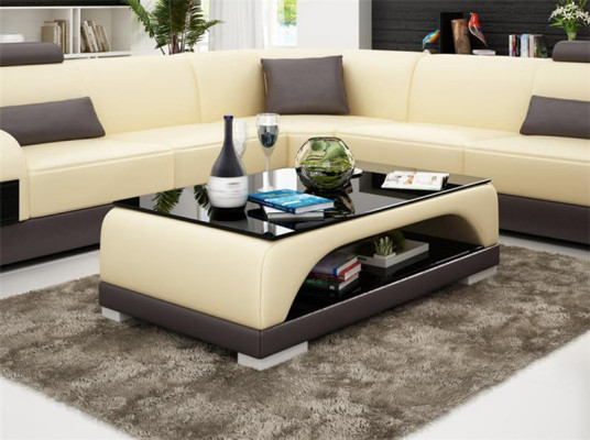 Ledertisch Couchtisch Glastisch Sofa Beistell Moderner Tisch Gepolsterte