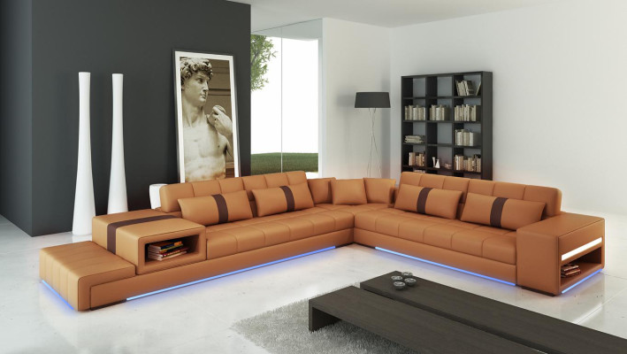 Ledersofa Couch Wohnlandschaft Ecksofa Eck Garnitur Design Sofa Modern