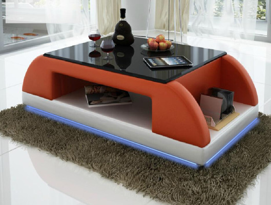 Modern Couch Polster Leder Tisch Wohnzimmer Beistell Glas Tische Kaffee