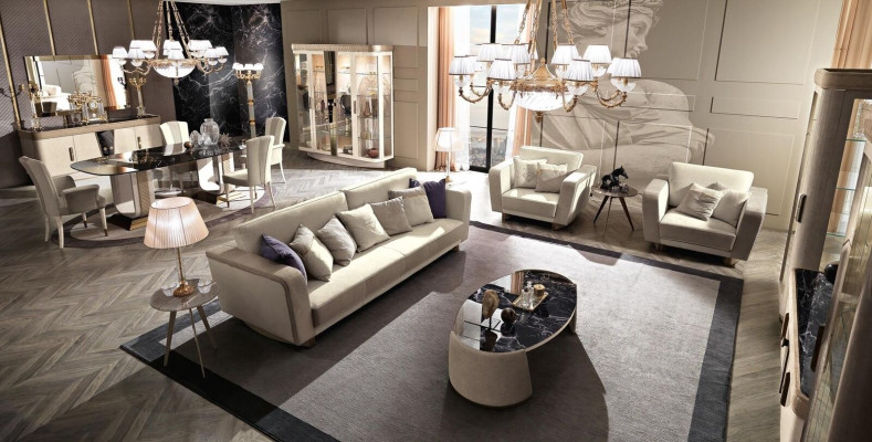 Luxus Möbel Sofagarnitur Couch Sofa Polster 3 3 1 1 Sitzer Couchtisch Holz 5tlg.