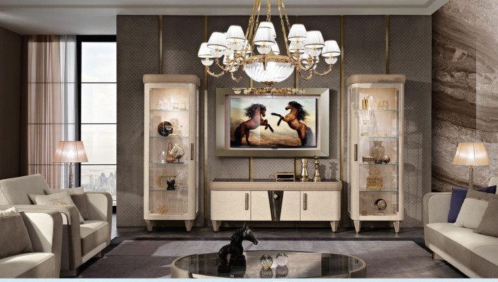 Wohnwand Set 4tlg. Wohnzimmer rtv Vitrine Regal Modern Garnitur Gruppe Holz tv