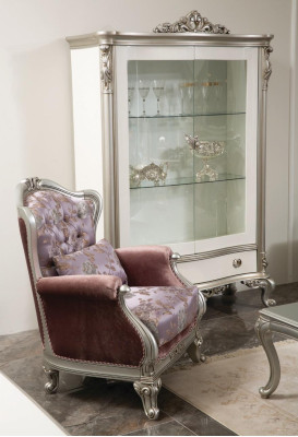 Klassischer Sessel mit Blumenmuster Lila Sofa Einsitzer Barock Rokoko