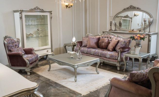 Klassischer Sessel mit Blumenmuster Lila Sofa Einsitzer Barock Rokoko