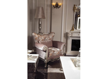 Gepolsterter Sessel Lila mit Blumenmuster Sofa Couch Wohnzimmer Barock