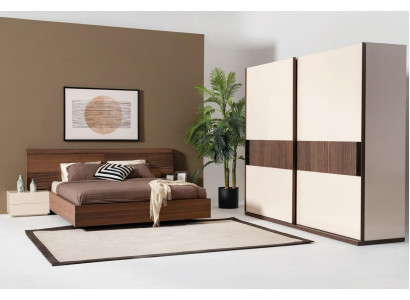 4tlg Schlafzimmer Set Bett 2x Nachttische Kleiderschrank Schrank