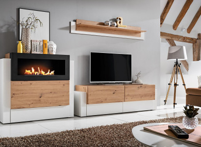 Designer Weiß Wohnwand Luxus Kommode mit Kamin Einrichtung Wohnzimmermöbel