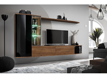 Wohnwand Set Luxus Wohnzimmer TV Ständer Holz Wandregal Wandschrank Neu