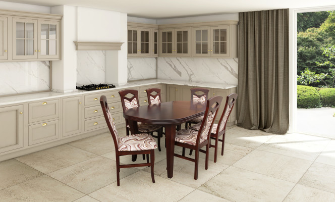 Klassische Esszimmer Garnitur Holztisch mit 6 Stühlen Stuhl Design