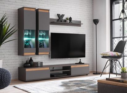 Luxus Wohnwand tv Ständer Holz Designer Wohnzimmer Grau Möbel Wandschrank