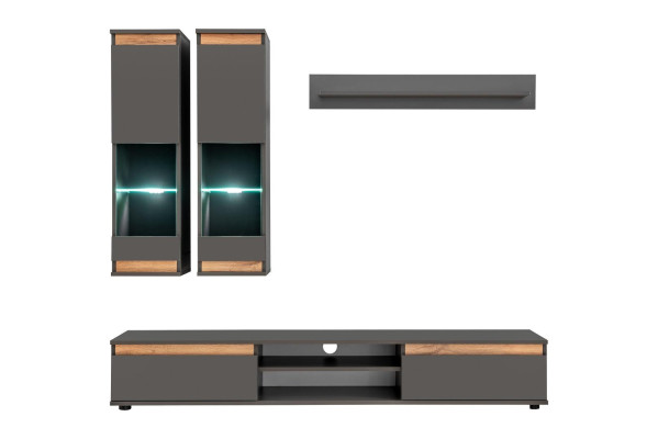 Luxus Wohnwand tv Ständer Holz Designer Wohnzimmer Grau Möbel Wandschrank
