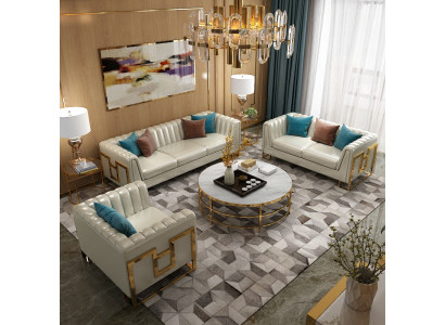 Garnitur Couch Polster Leder Sofa Couchen Polster Sitz 2+1 Designer