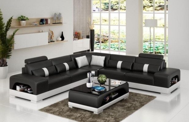 Ecksofa mit USB,Couch Sofa Wohnlandschaft Sitz Eck Garnitur Leder Textil Sandber