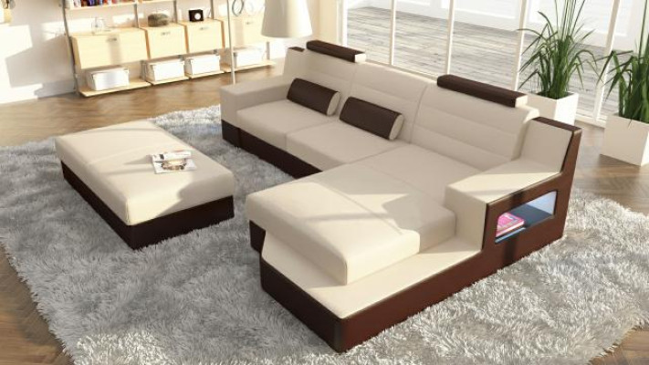 Designer Ecksofa Leder Textil Polster Garnitur Sofa Couch Wohnlandschaft