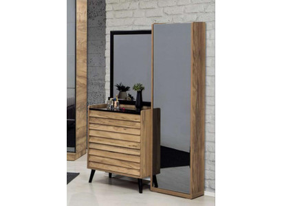 Braune Hochkommode mit Spiegel Designer Schlafzimmer Konsole 2tlg Set