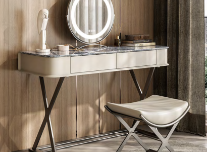 Beiger Schminktisch Design Schlafzimmer Möbel Luxus Holz Schminktische