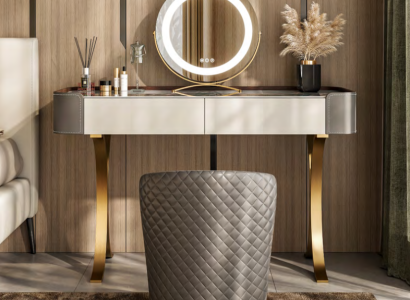 Beiger Schminktisch Designer Frisiertische Luxus Schubladen Holz Möbel