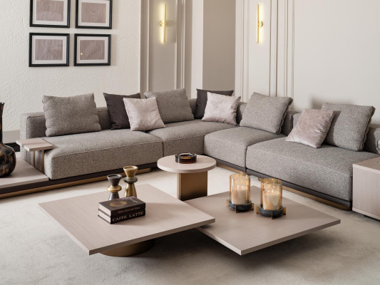 Ecksofa L form Wohnlandschaft Polstersofa Stoffsofa Grau Modern Sofa