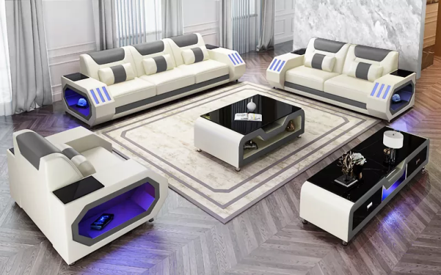 Moderne Ledersofagarnitur Couch Polster Sofa Garnituren Ledersofa Sideboard Neu