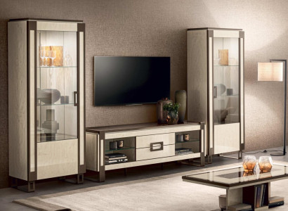 Design Wohnwand Sideboard 2x Vitrine rtv Lowboard Anrichte 3 tlg. Set wohnwände