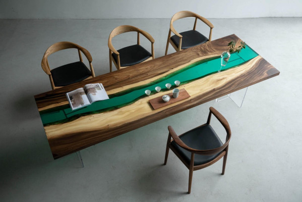 Epoxidharz Esstisch River Table Echtes Holz Massiv Tische 220x90
