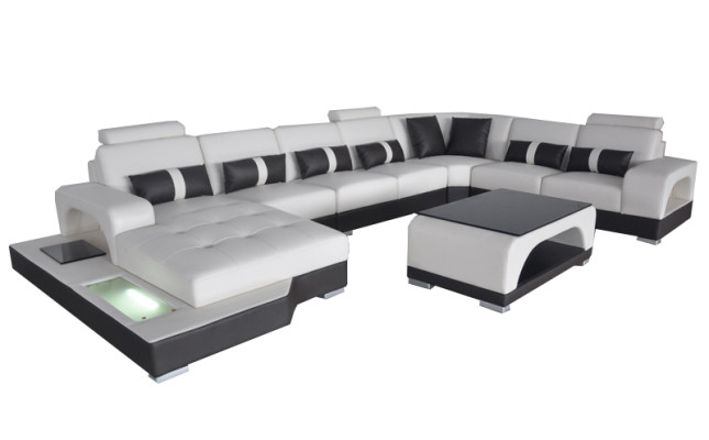 Leder Sofa Moderne Sitz Couch Polster Design Eck Couchen Wohnlandschaft + Tisch