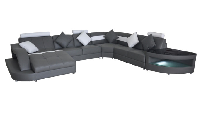 Leder Sofas Wohnlandschaft Eck Garnitur Design Modern Sofa mit USB L6015 Tisch