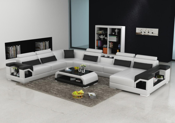 Leder Eck Couchen Sofa Moderne Sitz Couch Design Wohnlandschaft + Tisch + USB
