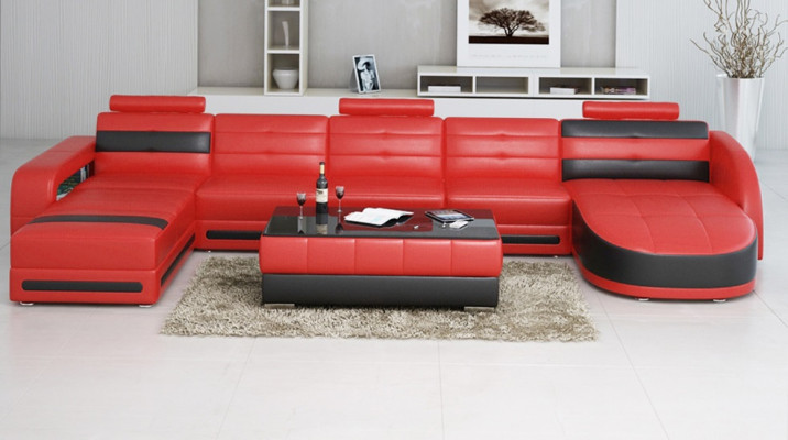 Ledersofa mit USB Ecksofa Designer Wohnlandschaft Sofa Couch Sitz U Form