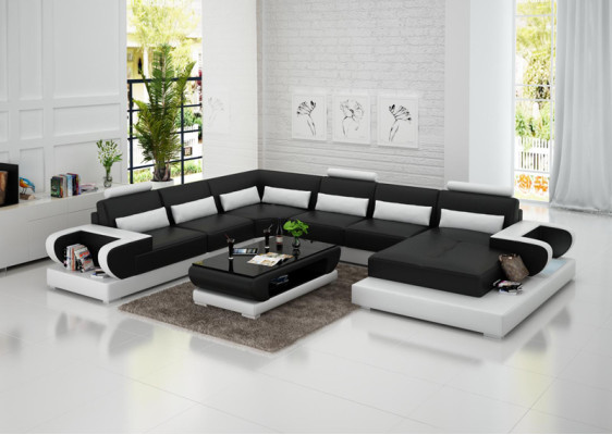 Ledersofa mit USB,Couch Wohnlandschaft Ecksofa Eck Garnitur Design Modern Sofa