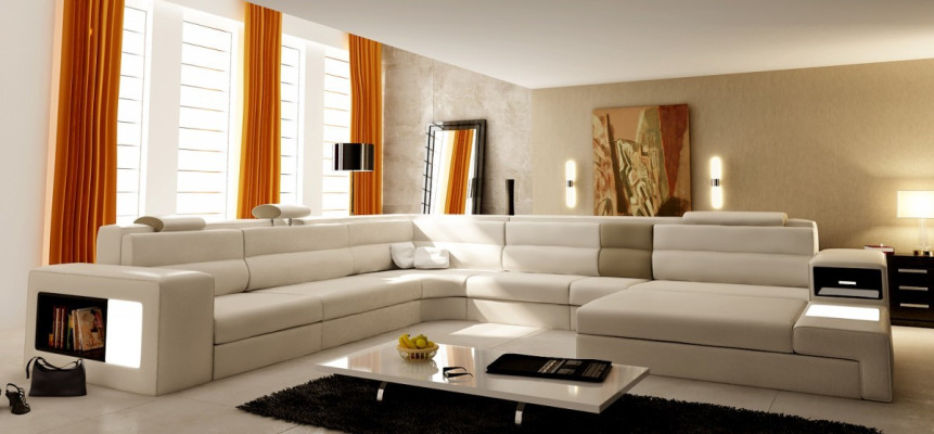 Ecke Leder Modern XXL Couch Wohnlandschaft Ledersofa Sofa U-Form B2006