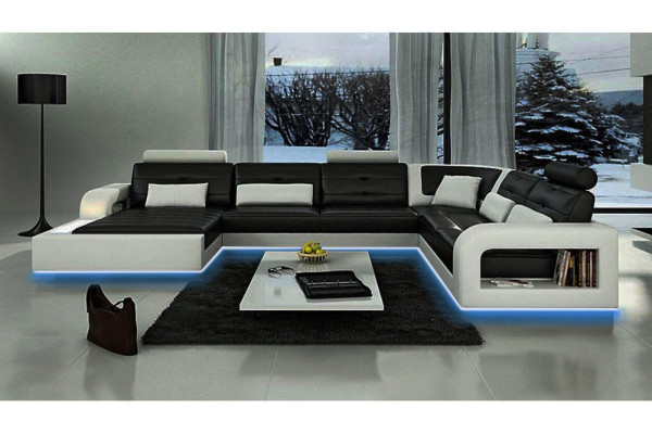 Ledersofa mit USB Ledercouch Schlafsofa Sofa Garnitur Wohnlandschaft Eckcouch