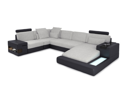 XXL Ecksofa Wohnlandschaft U Form Ledersofa Sofa Polster Couch Textil Leder USB