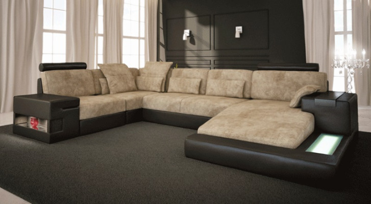 XXL Ecksofa U Form Ledersofa Sofa Polster Couch Leder Textil USB Wohnlandschaft