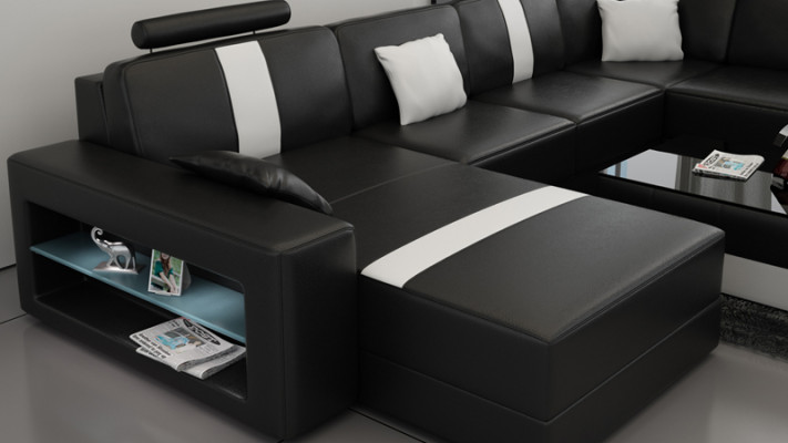 Ledersofa U-Form Couch Wohnlandschaft Ecksofa Garnitur Design Modern Sofa K5010