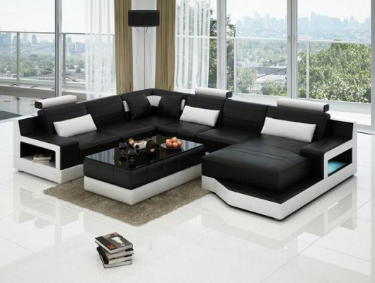 Ledersofa Ecksofa + USB Garnitur Wohnlandschaft Polster Bettfunktion Neu Design