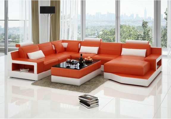 Ledersofa Ecksofa + USB Garnitur Wohnlandschaft Polster Bettfunktion Neu Design