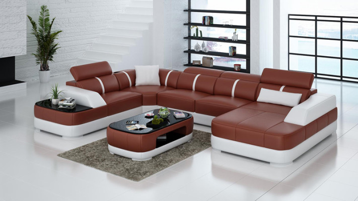 Wohnlandschaft Designer Sofa mit USB Big Polster Leder Sofas Ecke Sitz Black