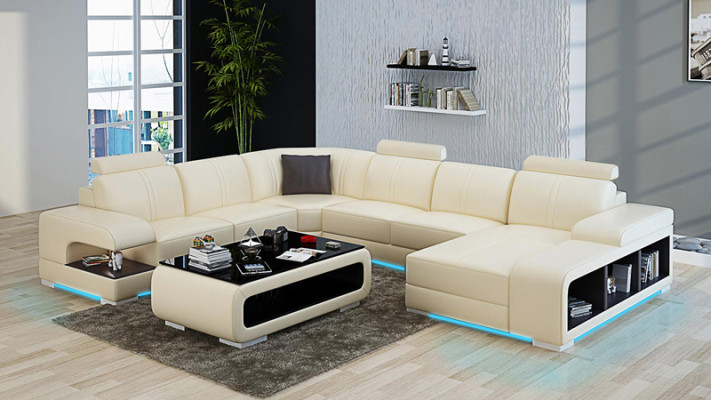 Ledersofa Couch Wohnlandschaft Garnitur Design Modern Ecke Sofa U-Form Neu G8028