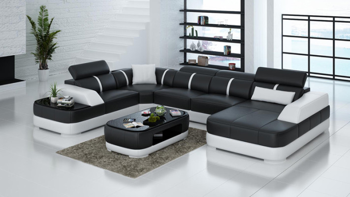 Ledersofa Polster Sitz Eck Sofa Garnitur Wohnlandschaft Wohnzimmer Couch G8026